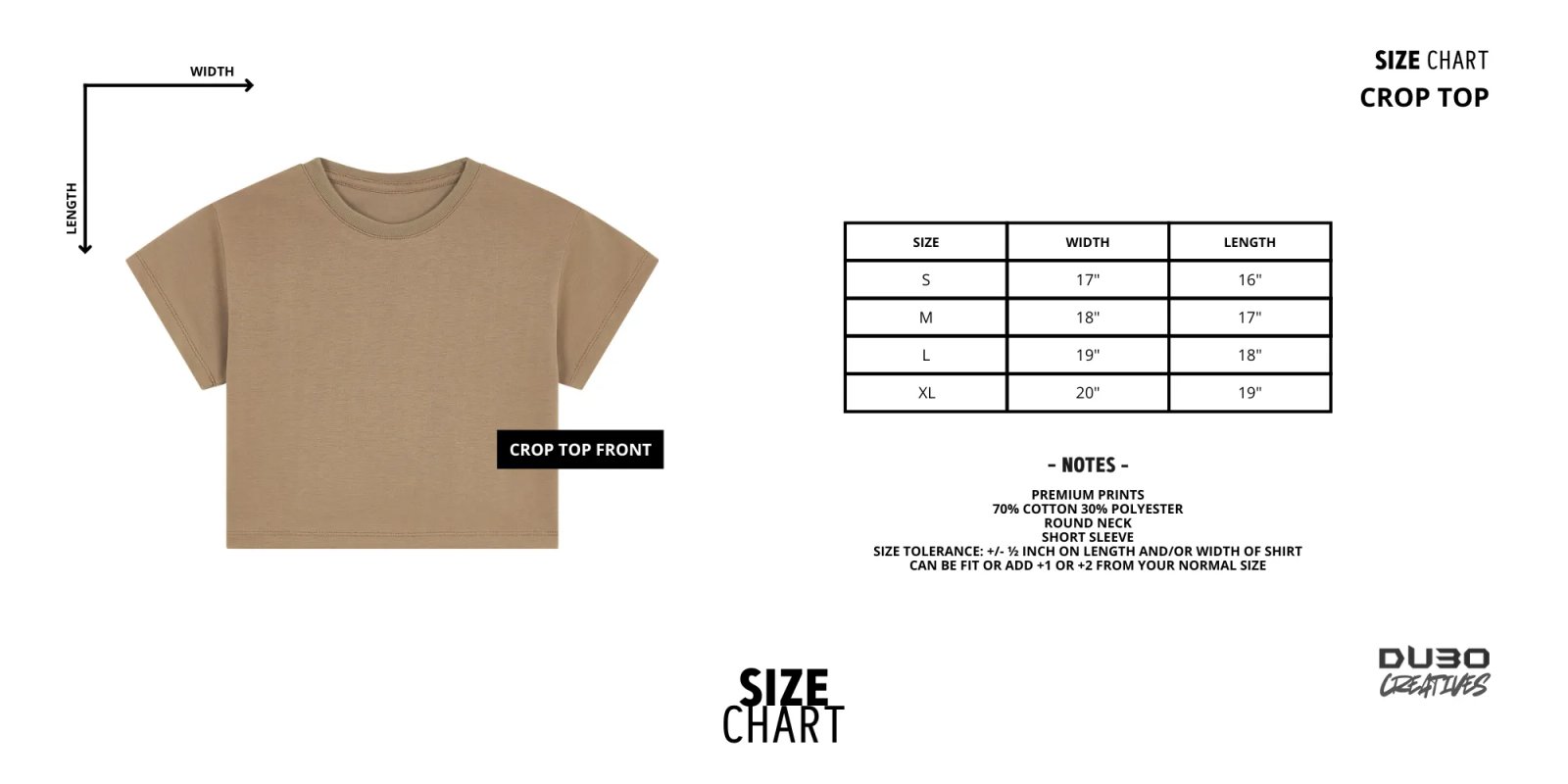 Size chart, crop top