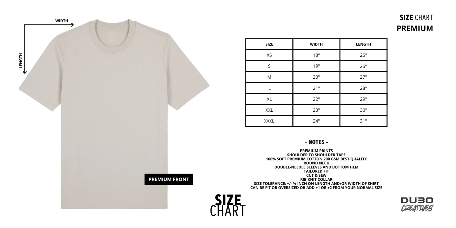 Size chart, premium