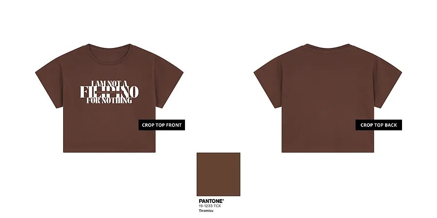 I Am Not A Filipino (White Ink) — ST03-01D_I_Am_Not_A_Filipino_White_Ink_Brown_Crop_Top_Mock_Up.png