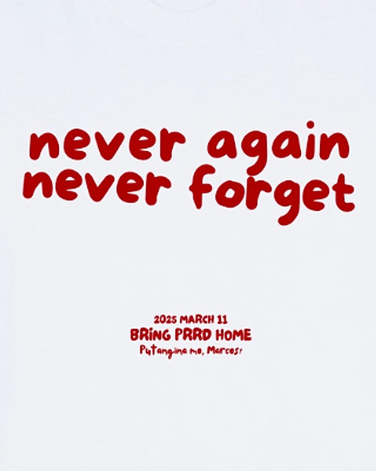 Never Again, Never Forget. (Red Ink) — the print, close up